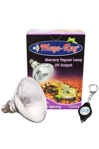 MegaRay Mercury Vapor Bulb UV Output Lamp 120V UVB for Reptiles Bundle with a Lumintrail Keychain Light (100W)
