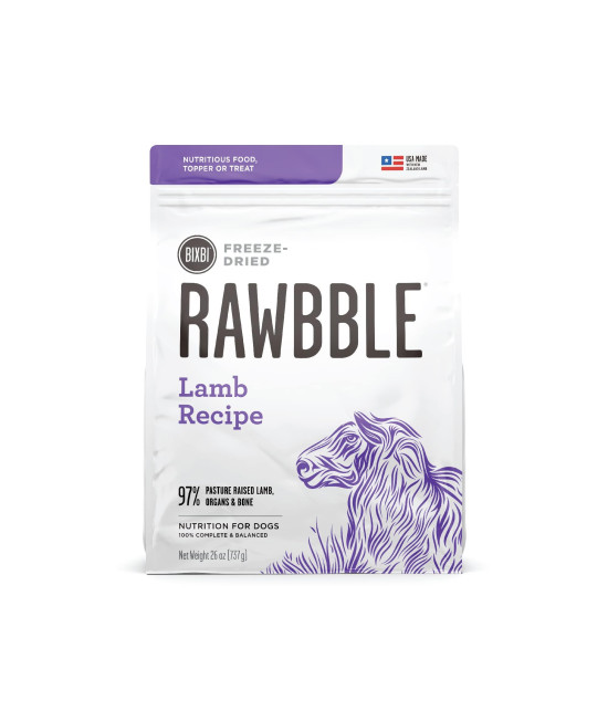 BIXBI Rawbble Freeze Dried Dog Food, Lamb Recipe, 26 oz - 97% Meat and Organs, No Fillers - Pantry-Friendly Raw Dog Food for Meal, Treat or Food Topper - USA Made in Small Batches