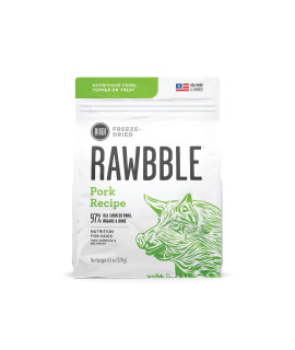 BIXBI Rawbble Freeze Dried Dog Food, Pork Recipe, 4.5 oz - 97% Meat and Organs, No Fillers - Pantry-Friendly Raw Dog Food for Meal, Treat or Food Topper - USA Made in Small Batches