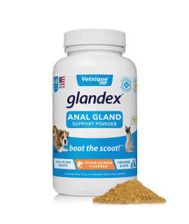 Glandex Dog Fiber Supplement Powder for Anal Glands with Pumpkin, Digestive Enzymes & Probiotics - Vet Recommended Healthy Bowels and Digestion - Boot The Scoot by Vetnique Labs (Vegan Salmon, 4.0 oz)