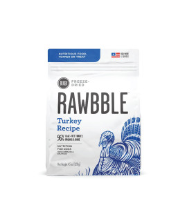 BIXBI Rawbble Freeze Dried Dog Food, Turkey Recipe, 4.5 oz - 96% Meat and Organs, No Fillers - Pantry-Friendly Raw Dog Food for Meal, Treat or Food Topper - USA Made in Small Batches