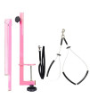 Dog Grooming Supplies - Portable Dog Grooming Arm with Grooming Loop & Clamp for Pet Grooming Table - Dog Grooming Supplies - 27in Foldable Pink Steel Arm with S/M (19 or 21in) No Sit Haunch Holder