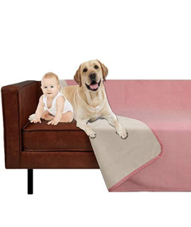 W-ZONE Waterproof Dog Bed Cover Pet Blanket for Furniture Bed Couch Sofa Reversible (6882, Pink+Beige)