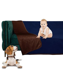 W-ZONE Waterproof Dog Bed Cover Pet Blanket for Furniture Bed Couch Sofa Reversible (6882, Chocolate+Navy Blue)
