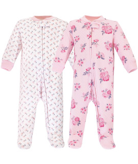 Hudson Baby Unisex Baby Premium Quilted Zipper Sleep And Play, Pink Navy Floral, 3-6 Months