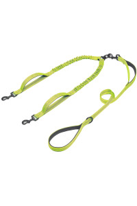 iYoShop Double Dog Leash with Three Extra Traffic Handles, 360 Swivel No Tangle Dual Dog Walking Leash, Comfortable Shock Absorbing Reflective Bungee for Two Dogs(15-120 lbs, Green)