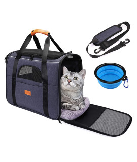Cat Carrier, Pet Carrier Airline Approved, Dog Bag Carrier, Breathable Pet Carrier with Adjustable Shoulder Strap and Pet Bowl, Pet Travel Carrier, Pet Cage with Locking Safety Zippers