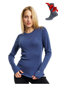 Merinotech Merino Wool Base Layer Women 100 Merino Wool Midweight Long Sleeve Thermal Shirts Wool Socks (Small, Windsor Blue 250)
