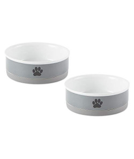 Bone Dry Ceramic Pet Collection, Medium Bowl Set, Gray Paw 2 Count