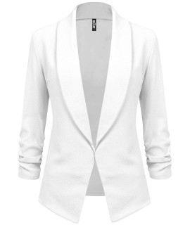 Ll Wsk2324 Women 34 Sleeve Blazer Open Front Cardigan Jacket Work Office Blazer M White