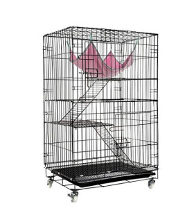 Aunimeifly Luxury 3-Tier Kitten Cat Ferret Cage Portable Cat Home Fold Pet Cat Exercise Barrier Fence Cage Playpen (Black)