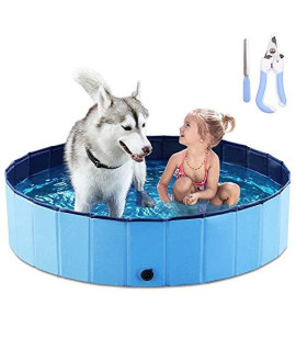 HAIZHINA Foldable Pet Swimming Pool, Collapsible Pets PVC Bathing Tub, Hard Plastic Outdoor Kiddie Bathtub for Dogs, Cats, Baby, Children & Kids (120 x 28cm(48inch.D x 12inch.H), Blue)