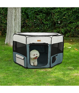 Akinerri Dog Playpen, Foldable Puppy Pet Exercise Kennel with Removable Mesh Shade Cover, Portable Pet Playpen for Pet
