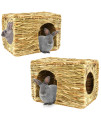 HERCOCCI Extra Large Grass House for Rabbit, Foldable & Comfortable - Small Animal Hut Play Hideaway Bed Hay Mat Chew Toy for Bunny Guinea Pig Hamster Chinchilla (2 Pack)