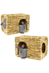 HERCOCCI Extra Large Grass House for Rabbit, Foldable & Comfortable - Small Animal Hut Play Hideaway Bed Hay Mat Chew Toy for Bunny Guinea Pig Hamster Chinchilla (2 Pack)