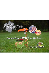 K9Compass: Two Dog Tie Out - No Tangle - Heavy Duty Dog Tie Out - Manufactured in USA - RV and Camping Dog Tie Out System Tangle Free