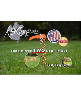 K9Compass: Two Dog Tie Out - No Tangle - Heavy Duty Dog Tie Out - Manufactured in USA - RV and Camping Dog Tie Out System Tangle Free