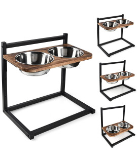 Emfogo Dog Food Bowls Raised Dog Bowl Stand Feeder Adjustable Elevated 3 Heights 5in 9in 13in with Stainless Steel Food Elevated Dog Bowls for Large Dogs and Cats 16.5x16 inch,Patented