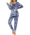 Ekouaer Sleepwear For Women Tie Dye Printed Long Pajamas Set 2 Piece Sleep Set Long Sleeve Sweatshirt With Long Pants