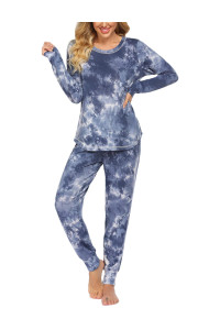 Ekouaer Sleepwear For Women Tie Dye Printed Long Pajamas Set 2 Piece Sleep Set Long Sleeve Sweatshirt With Long Pants