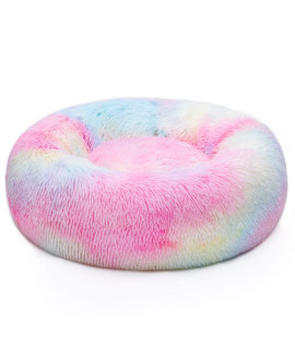 Neekor cat Dog Beds, Soft Plush Donut Pet Bedding Winter Warm Sleeping Round Fluffy Pet calming Bed cuddler for Puppy Dogscats, Size: SmallMediumLargeX Large (Medium(197 x197x79), Rainbow)