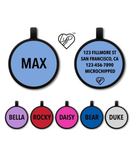 LYP Soundless Pet Tag - Deep Engraved Silicone - Double Sided and Engraving Will Last - Includes Shipping with Tracking- Pet ID Tags, Dog Tags, cat Tags (MId Blue, circle)