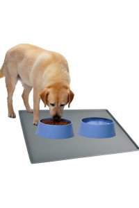 Gosmol Dog Food Mat 24 X 16 Inch, 05 Inch Raised Edge Waterproof Pet Dog Food Tray, Washable Dog Bowl Mat, Nonslip Pet Dog Feeding Mat, Silicone Dog Placemat For Floors