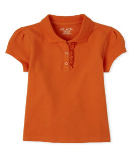 The childrens Place girls Uniform Ruffle Pique Polo Shirt, Flame Single, 14 Plus