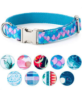 VIILOcK Elegant Dog collar for Small Medium Large Dogs, Puppy collar for girl Dog (Mermaid Blue, L)