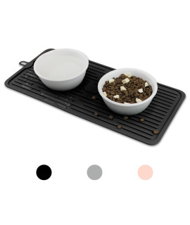 Ptlom Pet Placemat for Dog and Cat, Mat for Prevent Food and Water Overflow, Suitable for Medium and Small Pet, Black, Silicone