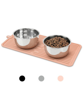 Ptlom Pet Placemat for Dog and Cat, Mat for Prevent Food and Water Overflow, Suitable for Medium and Small Pet, Pink, Silicone