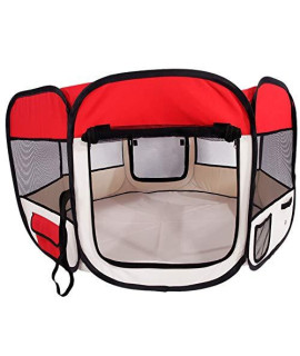 Sararoom Portable Foldable Pet Playpen, Dog Puppy Playpen, Exercise Pen Tent House Playground for Dogs and Cats, Indoor/Outdoor Mesh Playpen, Panel Net Playpen, M 45" Red