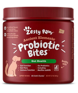 Zesty Paws Ancient Elements Probiotics for Dogs - Chewable Dog Probiotic Supplement - 3 Billion CFU - Digestive & Immune Support - Premium DE111 Probiotic & Gut Health Blend + Psyllium Husk - 90 Count