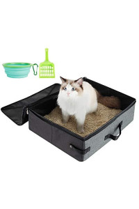 Hicaptain Travel Litter Box For Cat With Lid And Handle Standard Portable Collapsible Litter Carrier For Cat (M,Blackgray)