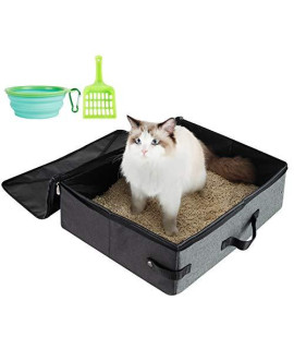 Hicaptain Travel Litter Box For Cat With Lid And Handle Standard Portable Collapsible Litter Carrier For Cat (M,Blackgray)