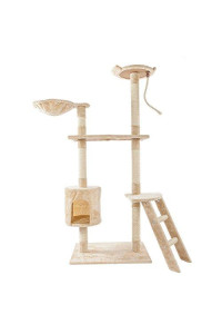 U/N 60" Solid Cute Sisal Rope Plush Cat Climb Tree Cat Tower Beige