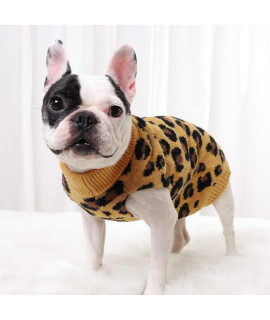 PASRLD Dog Sweater Leopard Pattern Dog Turtleneck SweatersKnitwear Warm Pet Sweater for Fall Winter (S, Yellow)