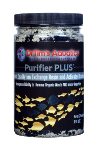 DrTims Aquatics Purifier Plus Ion-Based carbon Fish Filter Media for Reef Plant Soft Water Aquaria - Eliminates Fish Tank Bacteria - Eco-Friendly Water Purifier - for 525 gal 16 oz