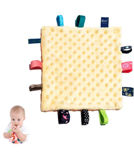 Heccei Baby Tags Security Blanket, Tag Toy, 10 A 10 Inchs Cozy Plush Blankets With Colorful Tags, Infant Appease Blankets For 3-12 Months(Yellow)
