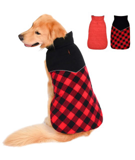 Fragralley Reversible Dog Winter Coat - Warm Dog Plaid Jacket for Cold Weather, Windproof Waterproof Reflective Puppy Vest Clothes for Small Medium Large Dogs