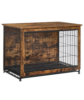 FEANDREA Dog Crate Furniture, Side End Table, Modern Kennel for Dogs Indoor up to 70 lb, Heavy-Duty Dog Cage with Multi-Purpose Removable Tray, Double-Door Dog House, Rustic Brown UPFC003X01