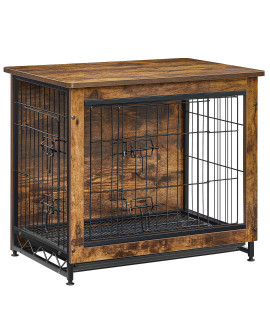 FEANDREA Dog Crate Furniture, Side End Table, Modern Kennel for Dogs Indoor up to 30 lb, Heavy-Duty Dog Cage with Multi-Purpose Removable Tray, Double-Door Dog House, Rustic Brown UPFC001X01