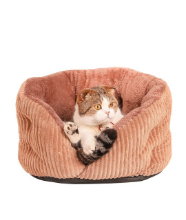 Indoor Semi-Enclosed Pet Sleeping Beds Warming Stuffed Plush Pet Cushions for Cats and Kittens (Small, Brown)