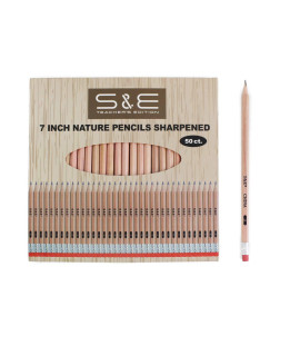 S & E TEAcHERS EDITION Pencils with Eraser Tops 50Pcs, Nature color, Pre-sharpened Pencils, Pencils Sharpened with Eraser top, 2 HB Pencil