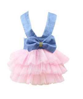clopon Pets cute Halter Bowknot Tutu Dresses for Puppies girls Small Fancy Princess Dress Blue S