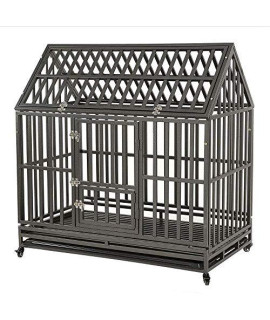 KELIXU Heavy Duty Dog Crate Large Dog cage Dog Kennels and Crates for Large Dogs Indoor Outdoor with Double Doors, Lockable Wheels and Locks,48.5" Black
