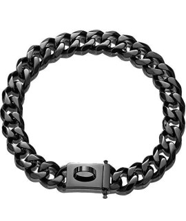 Black Dog Chain Collar Walking Metal Chain Collar with Design Secure Buckle Cuban Link Strong Heavy Duty Chew Proof for Medium Dogs(19MM, 18")