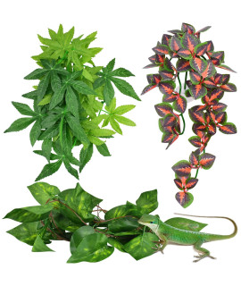 Katumo Reptile Plants, Amphibian Hanging Plants With Suction Cup For Snake, Bearded Dragons, Lizards, Geckos, Toads, Hermit Crab Tank Pets Habitat Decorations