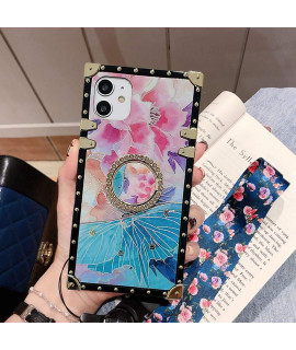 compatible for iPhone SE 2020 iPhone 7iPhone 8 case, BABEMALL Premium Retro Elegant Blu-ray Floral Pattern Four corner Protective Strap case with Holder - gorgeous FlowerPink