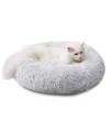 Luciphia Round Dog Cat Bed Donut Cuddler, Faux Fur Plush Pet Cushion For Large Medium Small Dogs, Self-Warming And Cozy For Improved Sleep Light Grey, Medium(23X23) New